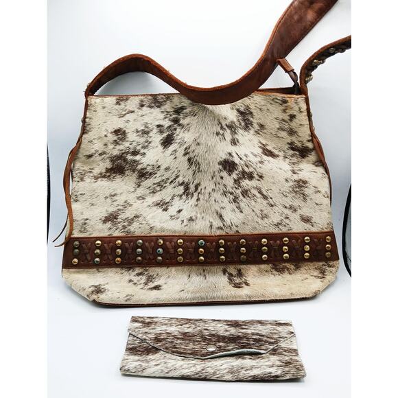 Hair on Leather Shoulder Fringed Tote Bag w/wallet - Picture 1 of 5